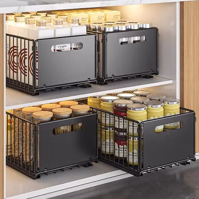 KORVIXA Black Pull-out Kitchen Storage Cabinet Rack 2-Pack