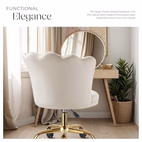 tectake Art Deco Swivel Armchair with Velvet Cover and Metal Frame in Beige and Gold, W/D/H: 64.0 x 65.01 x 88.0 cm – 3