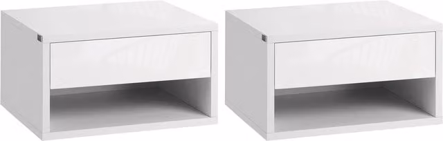 HOMCOM Set of 2 Wall Mounted Floating Bedside Tables in White High-Glossy Finish