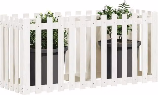 Berkfield Home Garden White Wooden Raised Bed with Fence Design, W/D/H: 150 x 50 x 70 cm