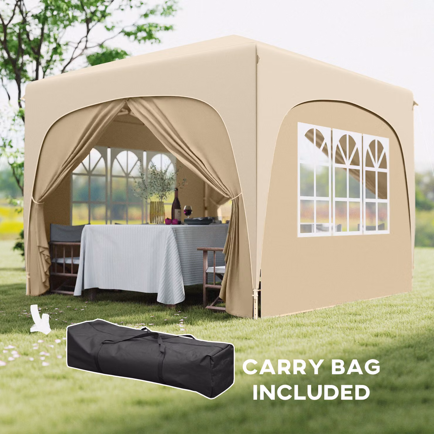 Outsunny Pop-Up Gazebo Shelter with Accessories, Sand, W/D/H: 300 x 300 x 273 cm – 5