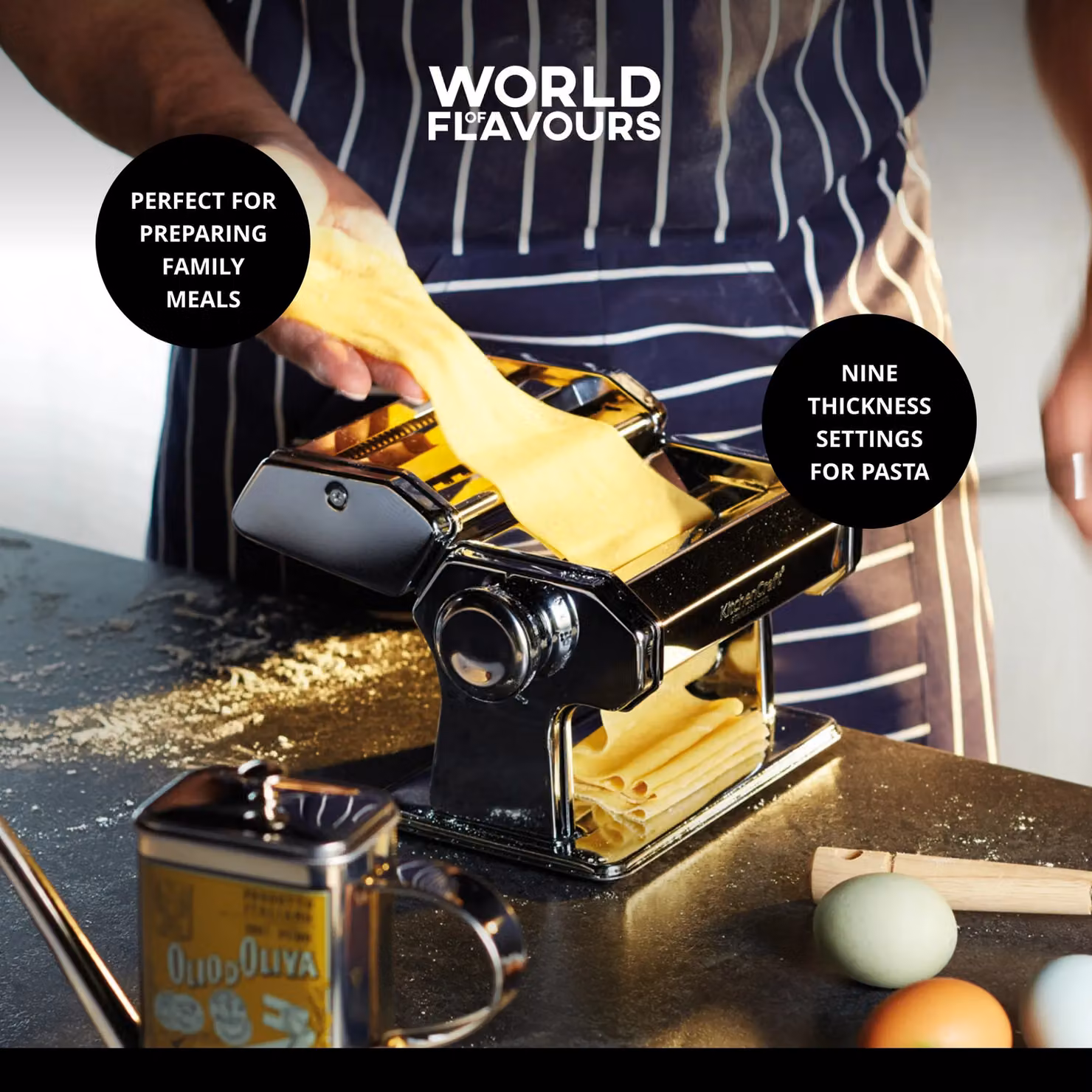 World of Flavours Italian Deluxe Double Cutter Pasta Machine in Silver – 9