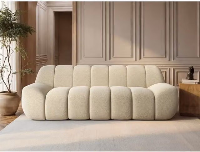 Solace+Co Macy Large Upholstered Sofa in Beige Bouclé Fabric