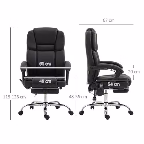 Vinsetto Executive Office Chair with 6-Point Massage and Heat, Black PU Leather, H 126 x W 67 x D 67 cm – 3