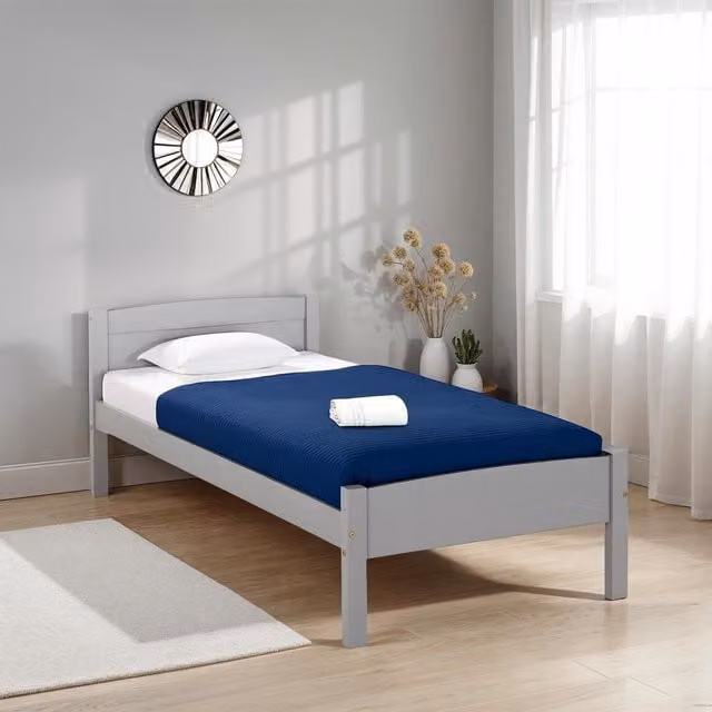 Seconique Amber Single Bed Frame in Grey Solid Wood, W/D/H: 90 x 190 cm