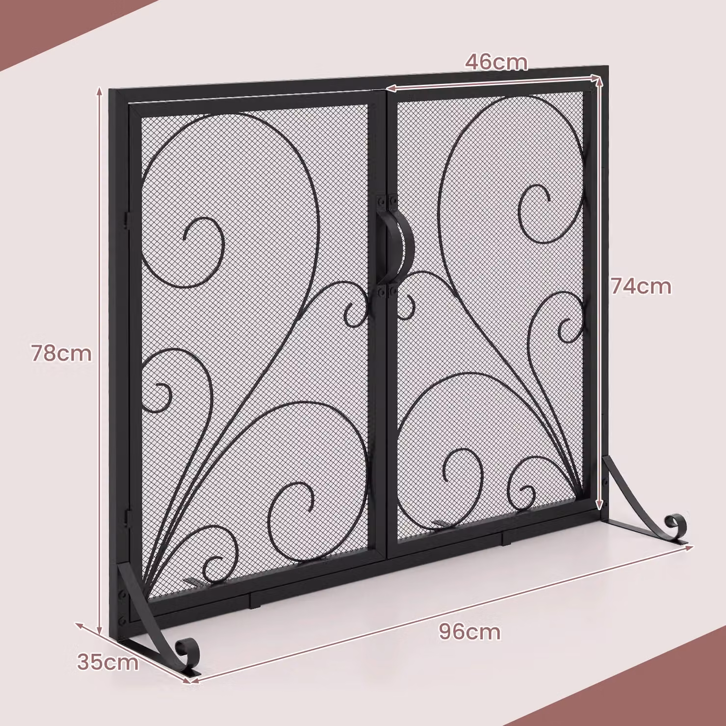 Costway Black Metal Freestanding Mesh Fireplace Spark Guard, W: 96 cm, H: 78 cm – 2