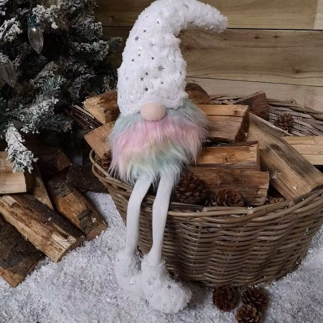 Samuel Alexander 70cm Festive Christmas Rainbow Haired Plush Gonk with Dangly Legs and Starry Hat in Multicolour and White – 1
