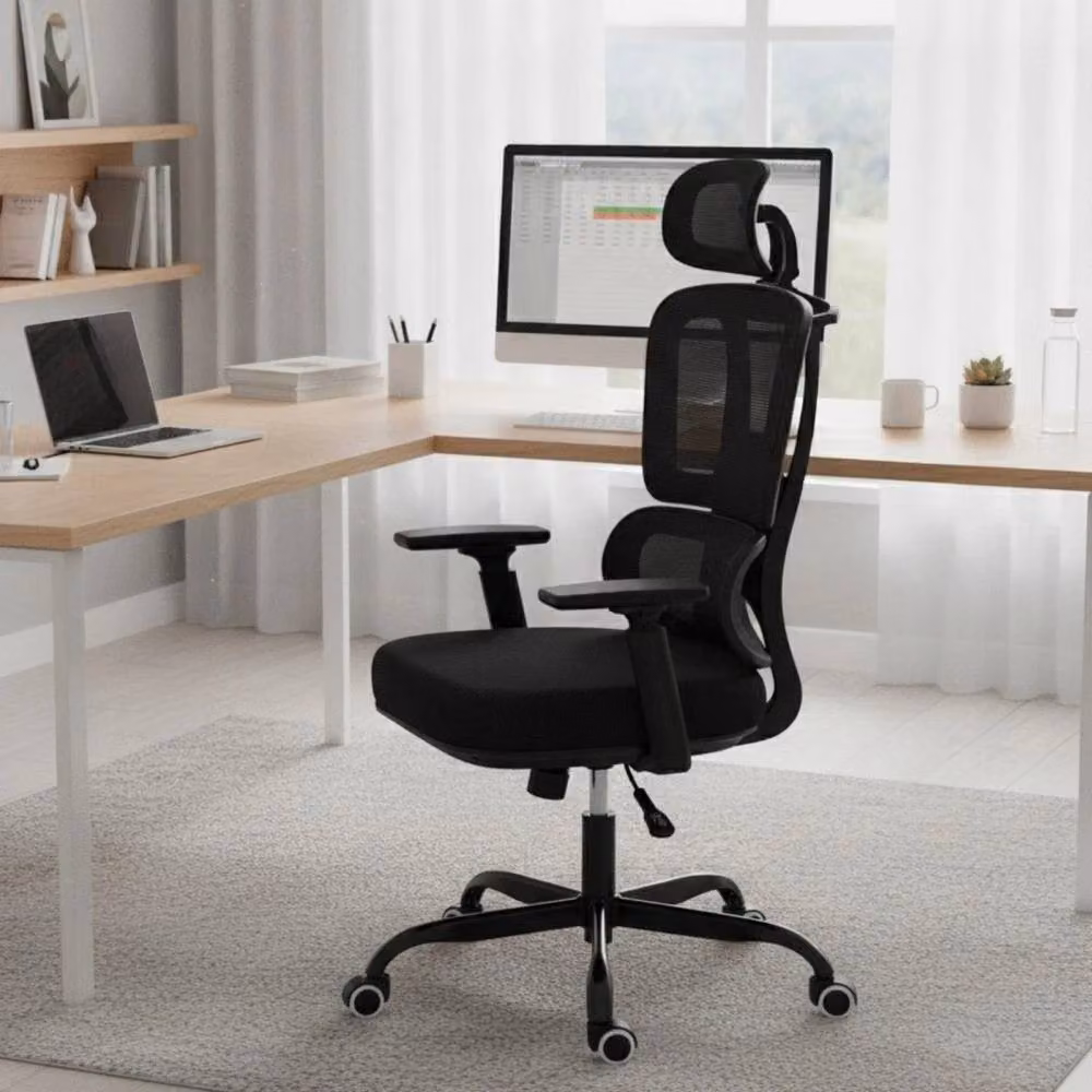 ERGOVEXA Mesh Back Swivel Office Chair with Headrest and Armrests in Black – 4