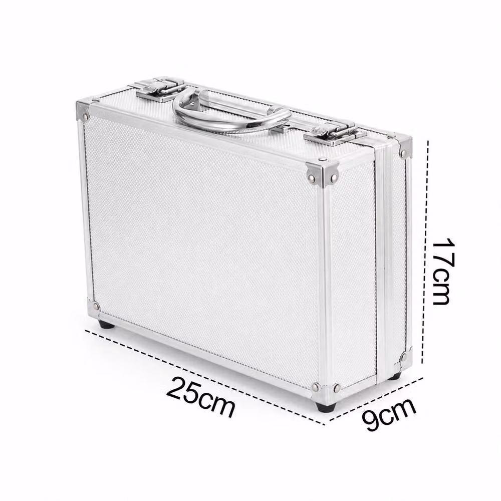 EONLION Silver Metal Lockable Makeup Train Case with Handle, W/D/H: 50 x 25 x 17 cm – 2