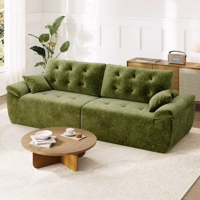 Dprodo 275cm Chenille 4 Seater Modular Sectional Sofa in Green