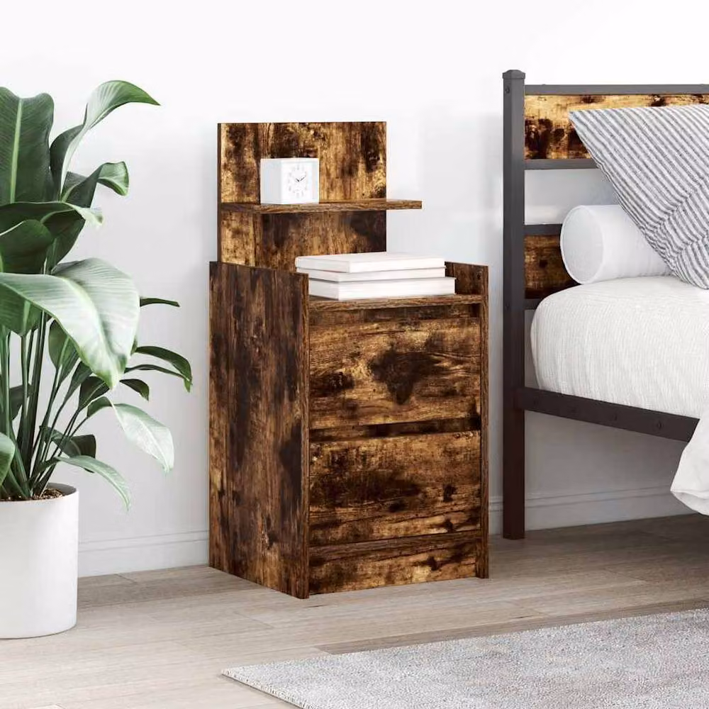 Berkfield Home Bedside Cabinet with 2 Drawers in Smoked Oak Brown, W/D/H: 38 x 34 x 80 cm – 2