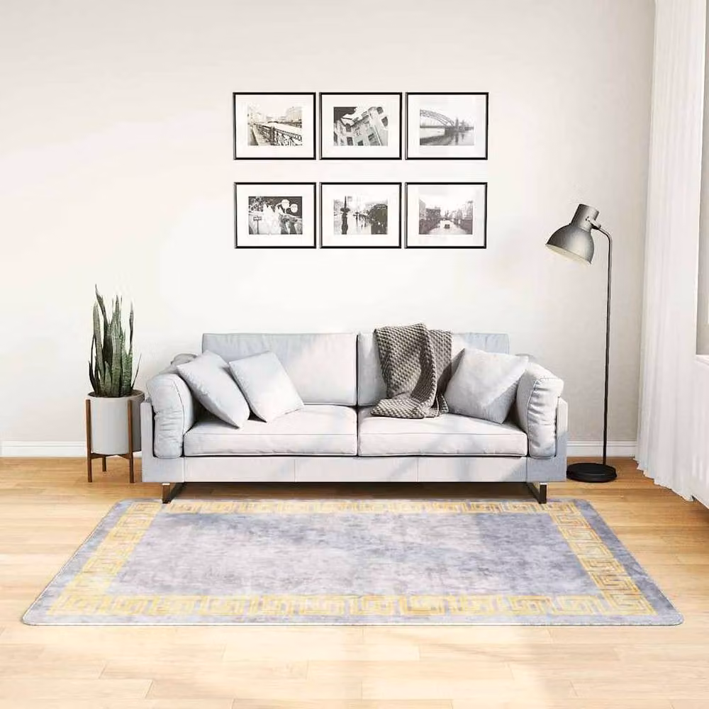 Berkfield Home Washable Round Grey Anti Slip Polyester Rug, Diameter: 120 cm