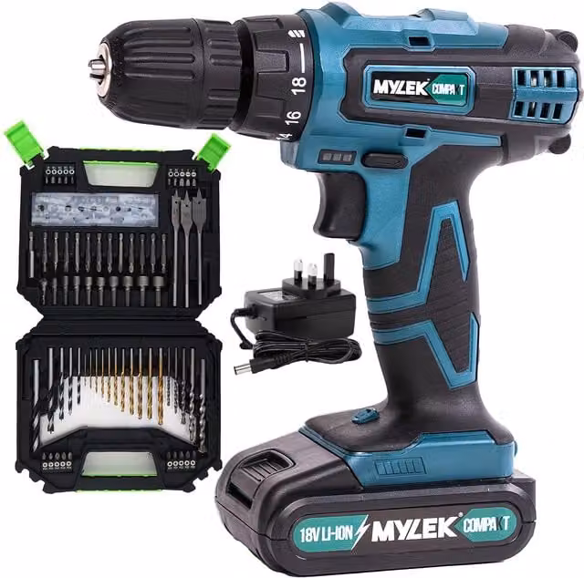 MYLEK Cordless VCB Drill in Green with 128 Piece Accessory Kit – 1