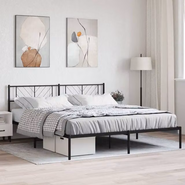 Berkfield Home Metal Bed Frame with Headboard in Black, 200 x 200 cm