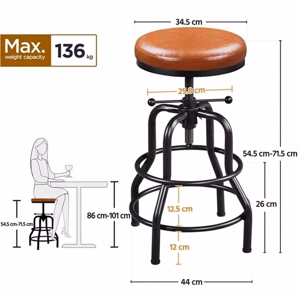 SPETLEK Industrial Metal Swivel Bar Stool for Kitchen Counters, Brown and Multicolour – 2