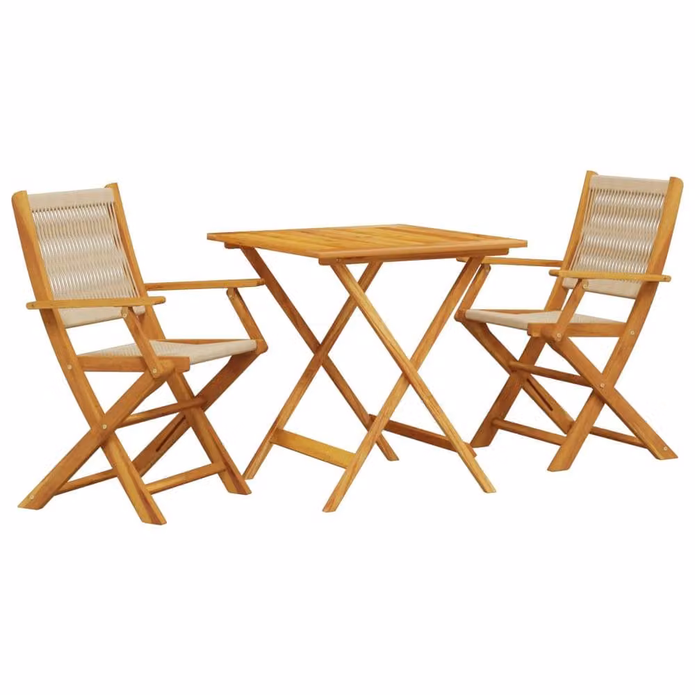 Berkfield Home 3 Piece Bistro Set in Beige Polypropylene and Acacia Wood – 2