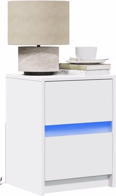 Berkfield Home Set of 2 Modern White Bedside Cabinets with Integrated LED Lighting and MDF Construction
