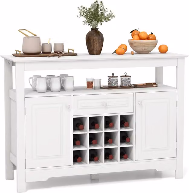 COSTWAY Modern Buffet Sideboard and Coffee Bar Cabinet in White