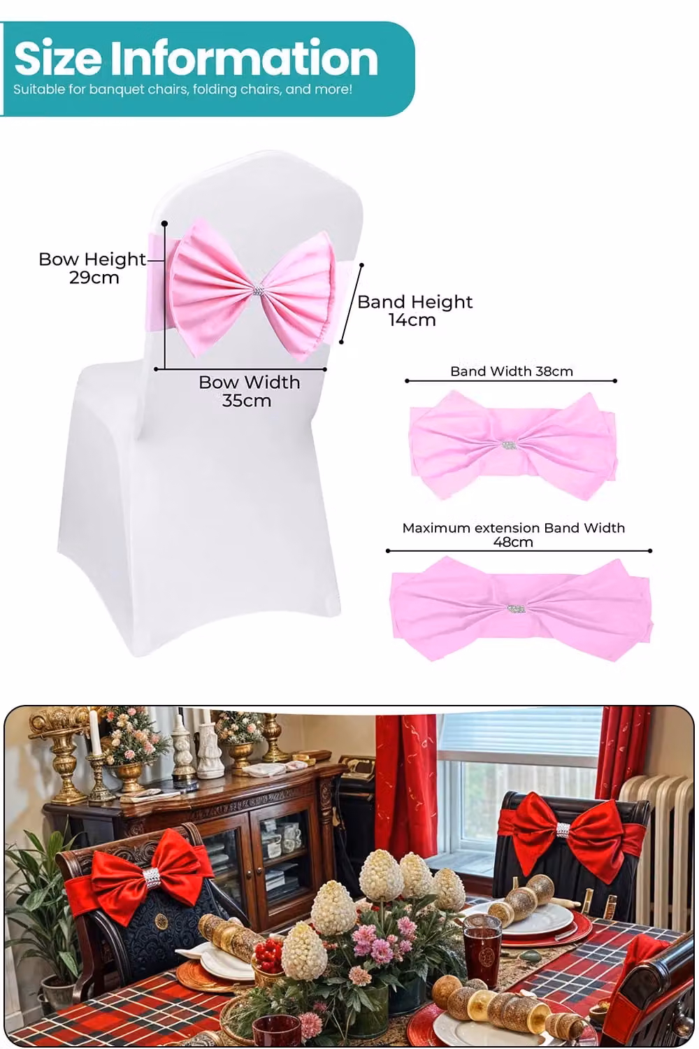 Neel Blue Chair Sash Band with Slider Buckle and Bows in Pink