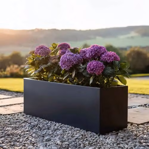 Tulipy Galvanised Steel Trough Planter with Liner, Black, L70 x W24 x H24 cm