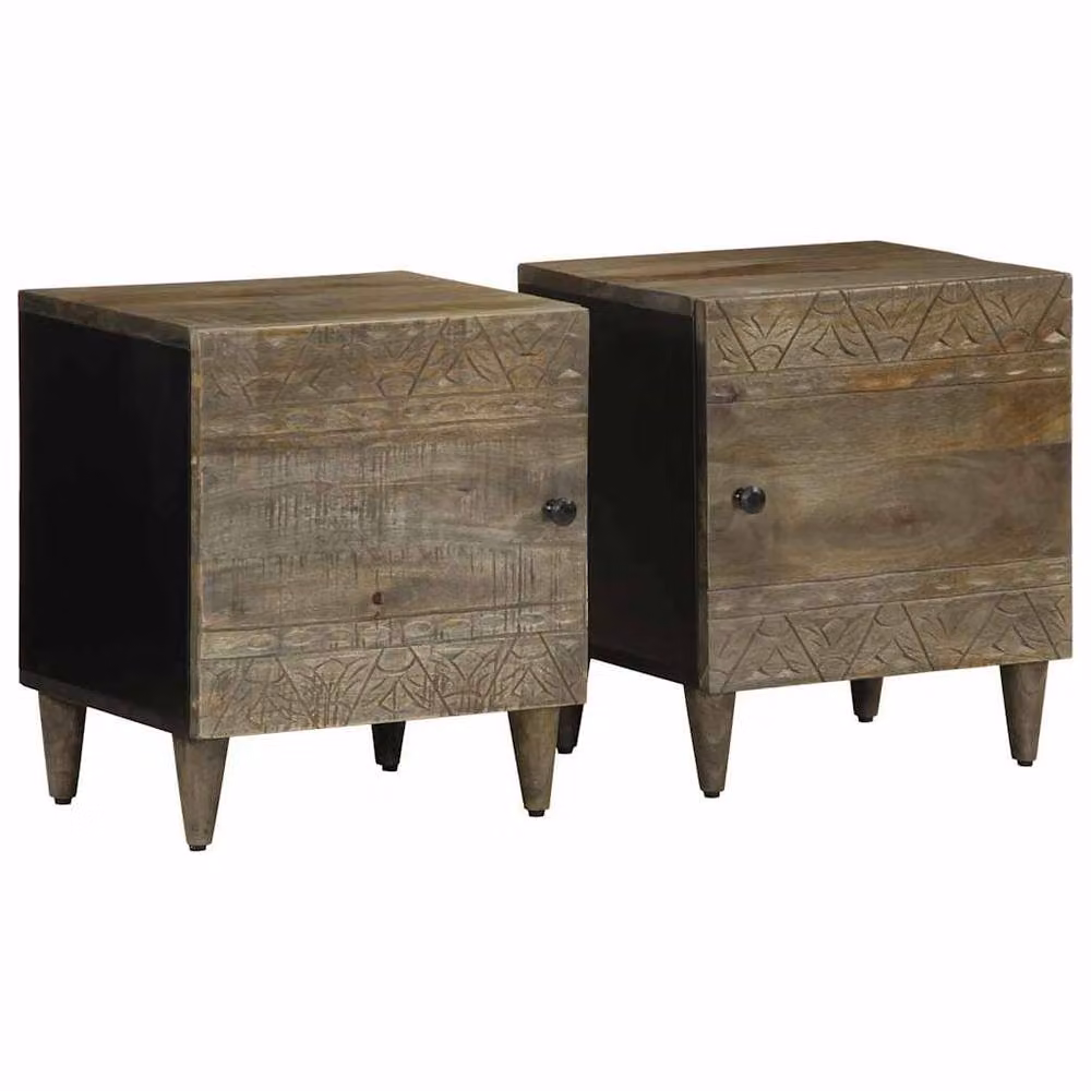 Berkfield Home Beautiful Set of 2 Bedside Cabinets in Light Grey, Solid Wood, W/D/H: 40 x 33 x 46 cm – 2