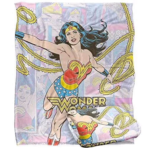 LOGOVISION Wonder Woman Silky Touch Super Soft Fleece Throw Blanket, Multicolour and White, W/D/H: 152 x 127 cm – 1