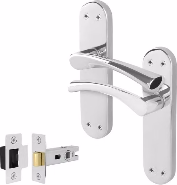 AFIT Novi Chrome Twist Door Handle and Latch Set with Backplate, Metallic Silver, 1 Pair, W/D/H: 15 x 15 x 1.5 cm