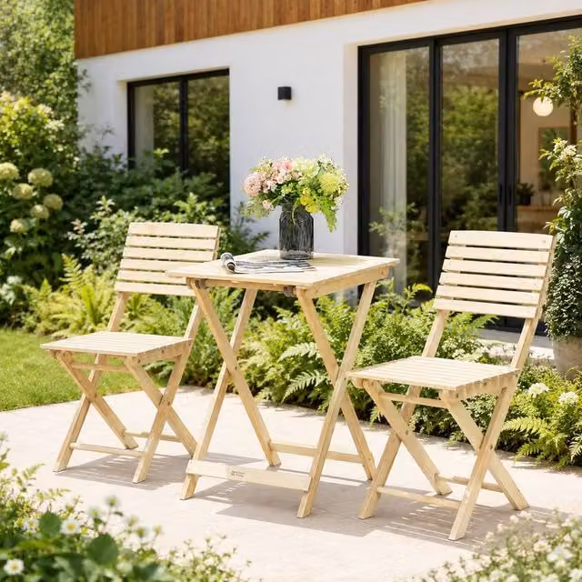 Direct Wicker Acacia Wood 2 Seater Square Bistro Set in Beige
