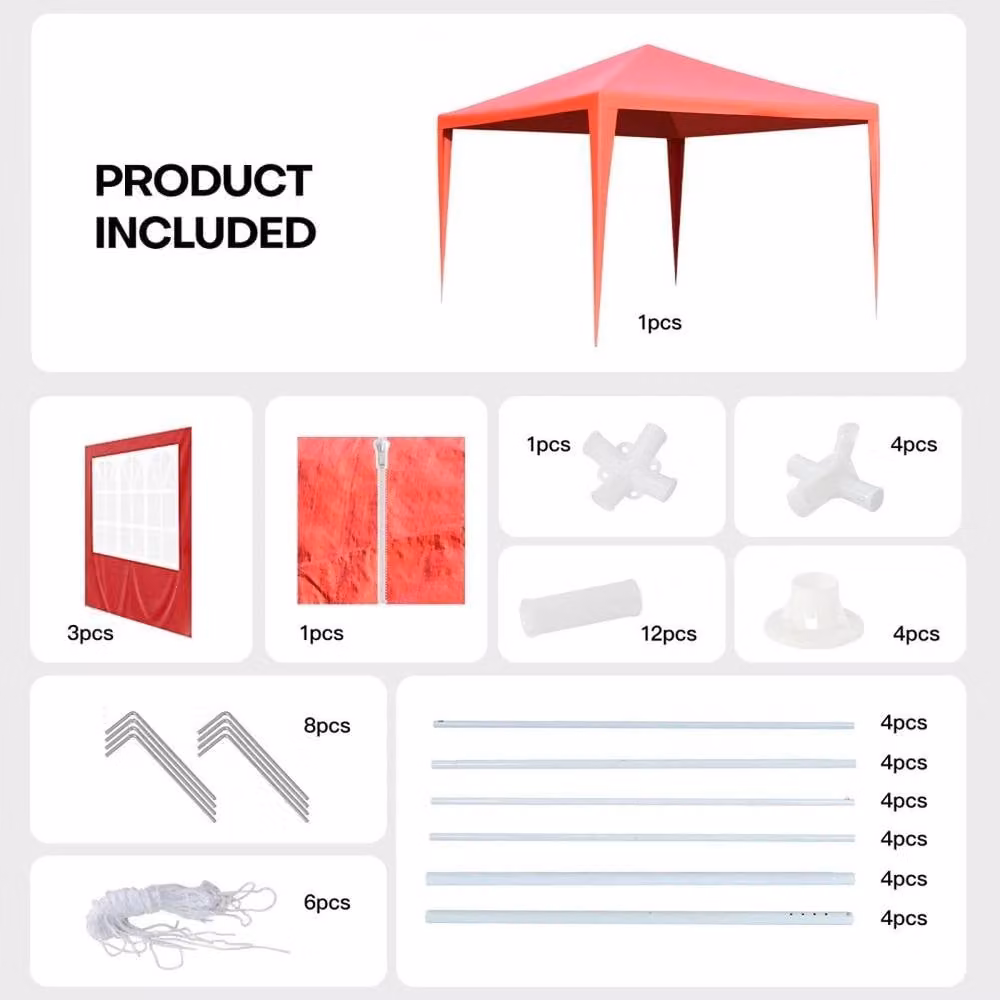 Hinsinc Waterproof Red Party Gazebo Tent W: 3 m, D: 3 m – 2
