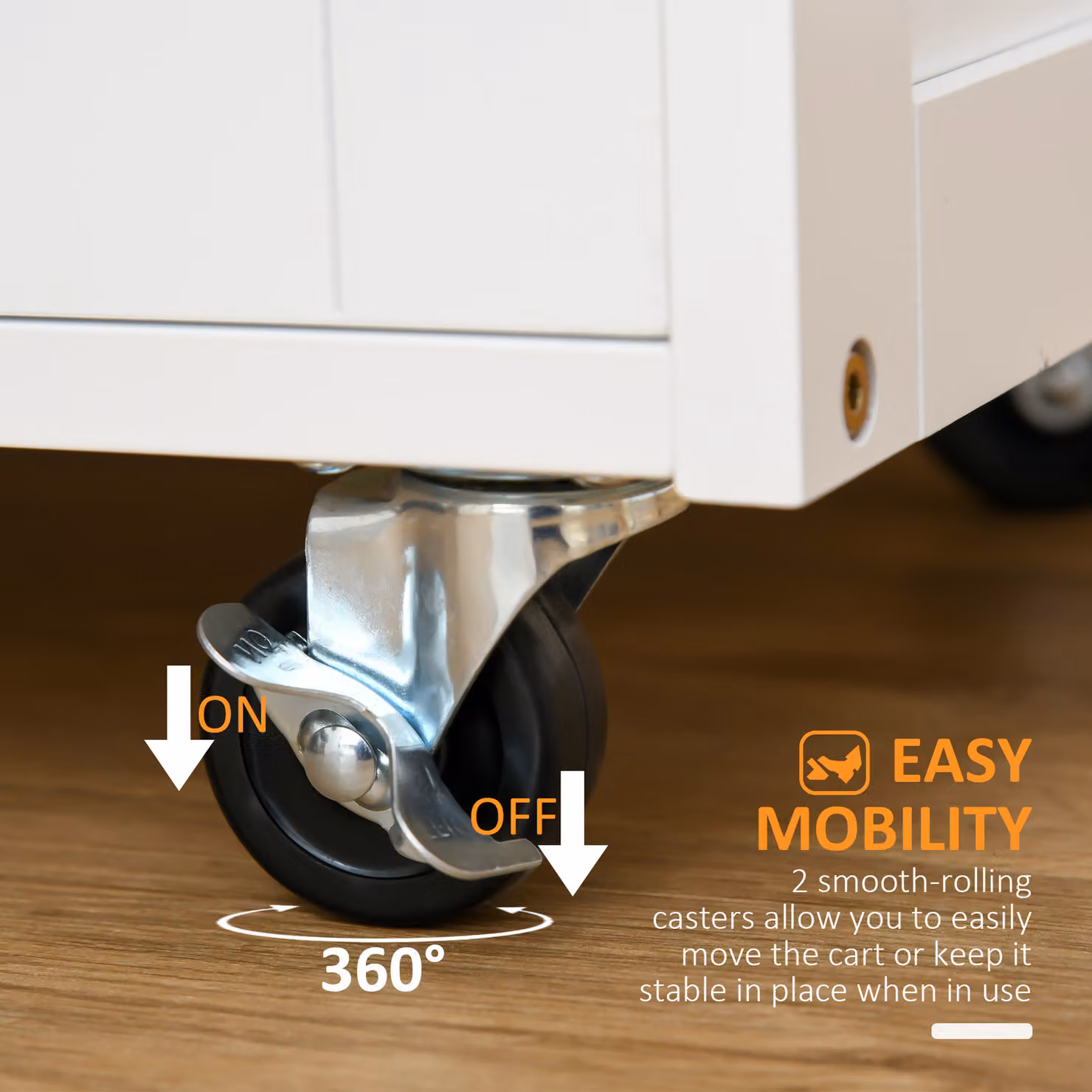 HOMCOM Modern White Kitchen Trolley with Rolling Storage Cart, Wine Rack and Cabinets – 3