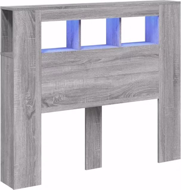 Berkfield Home Grey Sonoma LED Headboard with Integrated Shelf and USB Charging Port, W/D/H: 120 x 18.5 x 103.5 cm