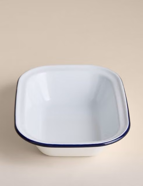 M&S Enamel Round Pie Dish, Dark Blue Mix, Diameter: 28 cm