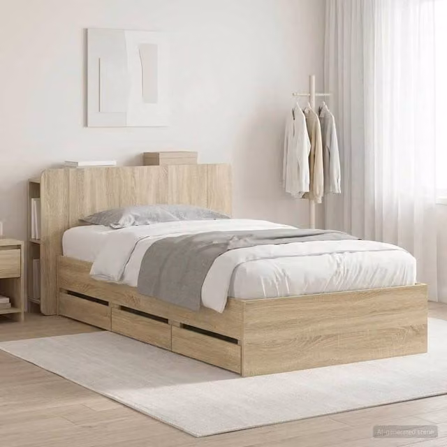 Berkfield Home Modern Bed Frame with Storage Drawers in Sonoma Oak Brown, W: 80 cm, L: 200 cm