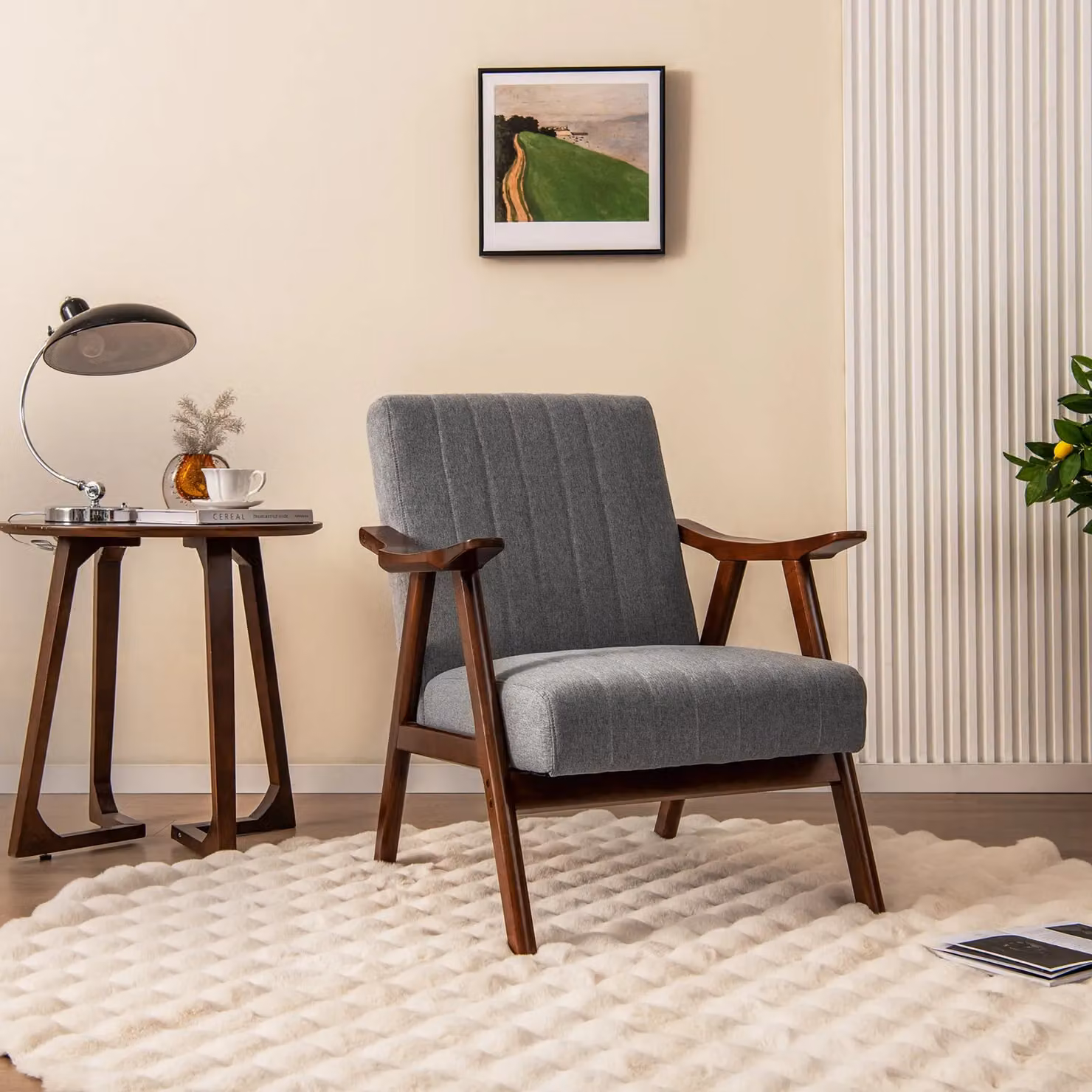 Costway Modern Fabric Upholstered Accent Chair in Grey with Solid Wood Frame – 3
