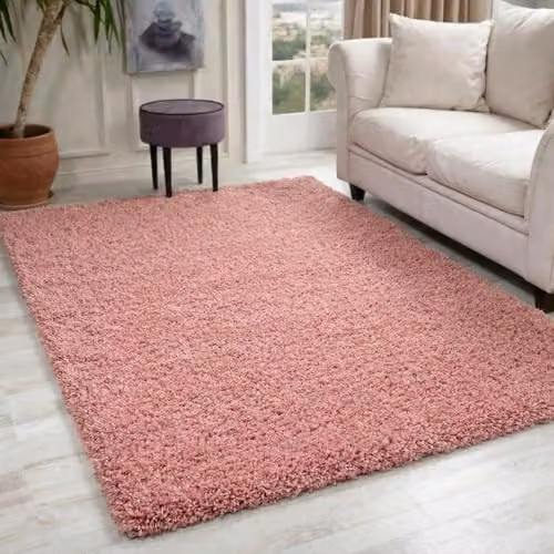 Serdim Rugs Plain Pink Shaggy Living Room Area Rug, W: 80 cm, L: 150 cm – 1