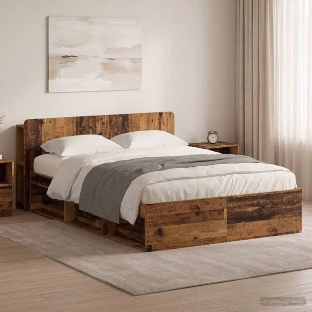 Berkfield Home Modern Bed Frame with Storage Drawers in Brown, W/D/H: 135 x 190 x 80 cm