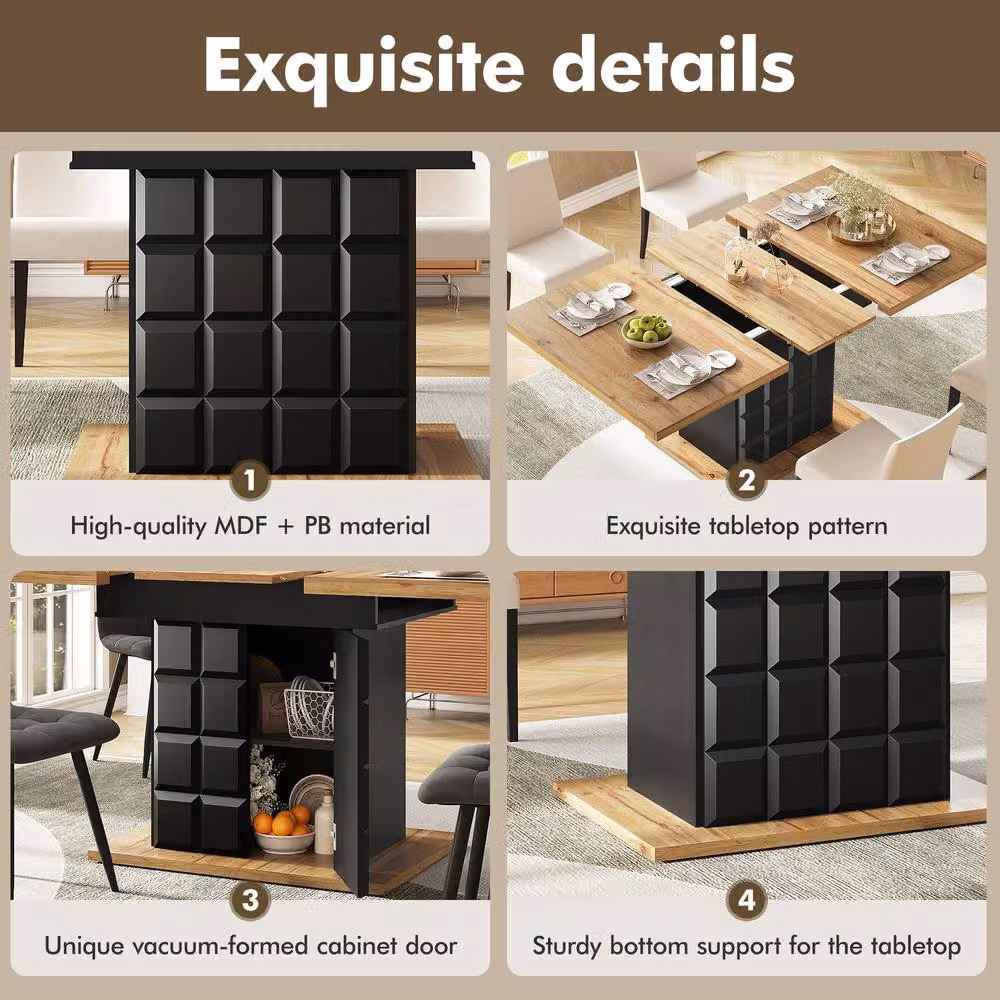 Rolipo Extendable Rectangular Dining Table in Black, W: 110 cm to 140 cm – 7