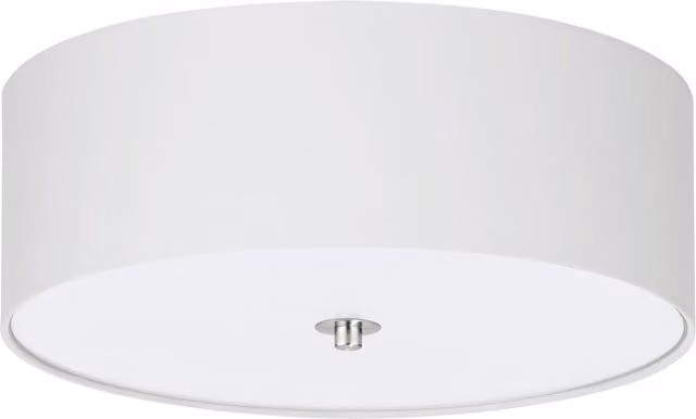 Loops Flush Ceiling Light in Satin Nickel and White Fabric with Glass, E27 3x60W