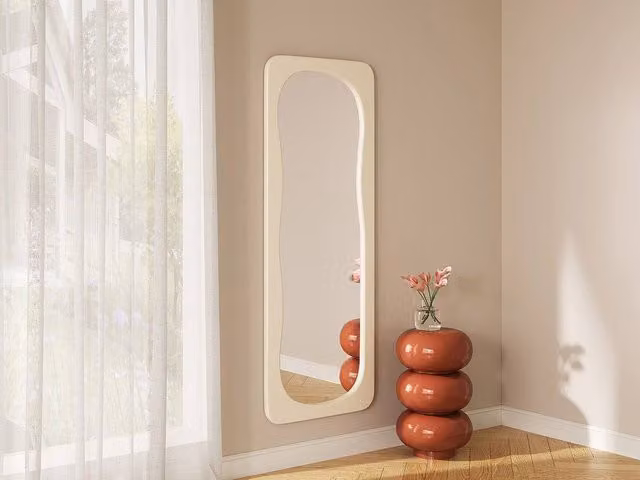 HAIMEI Modern Rectangular Mirror with Glossy Finish in Ivory, W: 24 cm, H: 160 cm