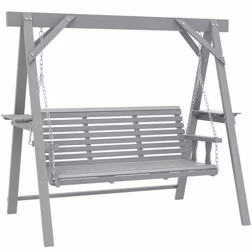 Outsunny 3 Seater Wooden Garden Swing Seat with Side Tables and Cushions, Grey, W/D/H: 217 x 124 x 171 cm – 1