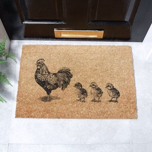Artsy Mats Chickens & Chicks Doormat, Brown, W: 60 cm, D: 40 cm