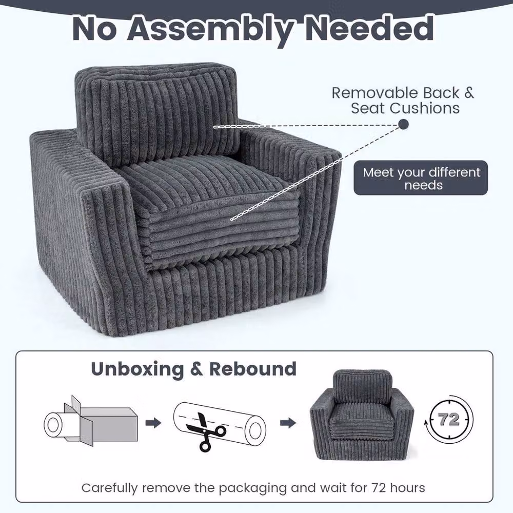 Hinsinc Grey Furry Boneless Single Foam Sofa for Small Spaces – 5