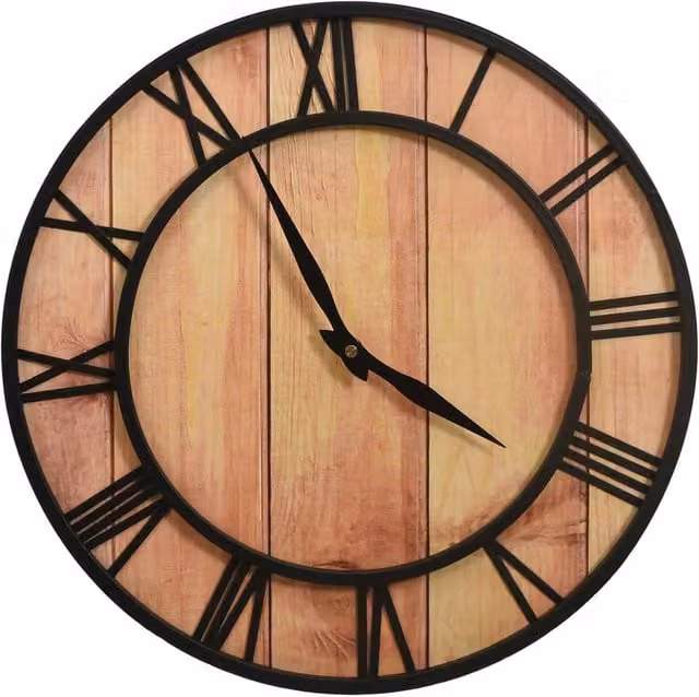 Berkfield Home Vintage Round Analog Wall Clock in Brown and Black, Diameter: 39 cm