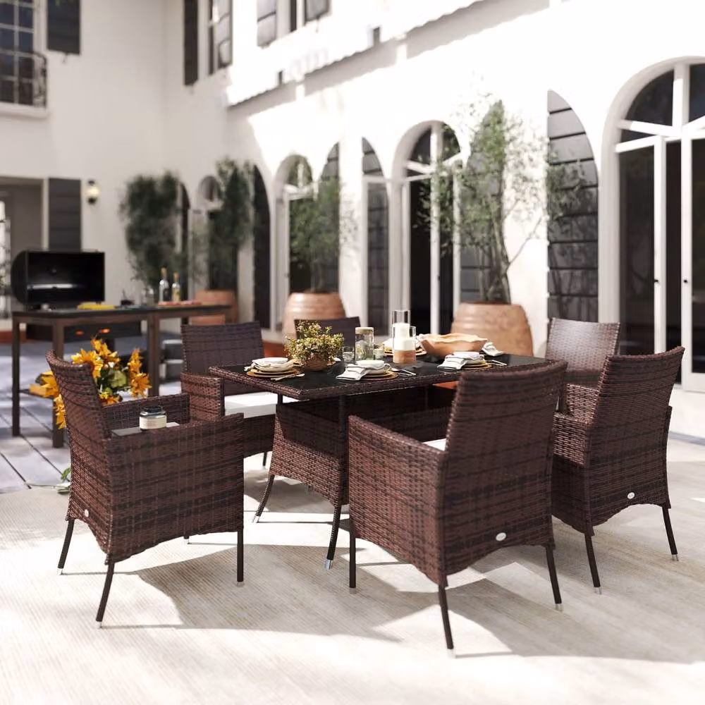 Wyld Haus Dine 6 Seater Outdoor Dining Set in Brown PE Rattan with Metal and Glass Details – 3