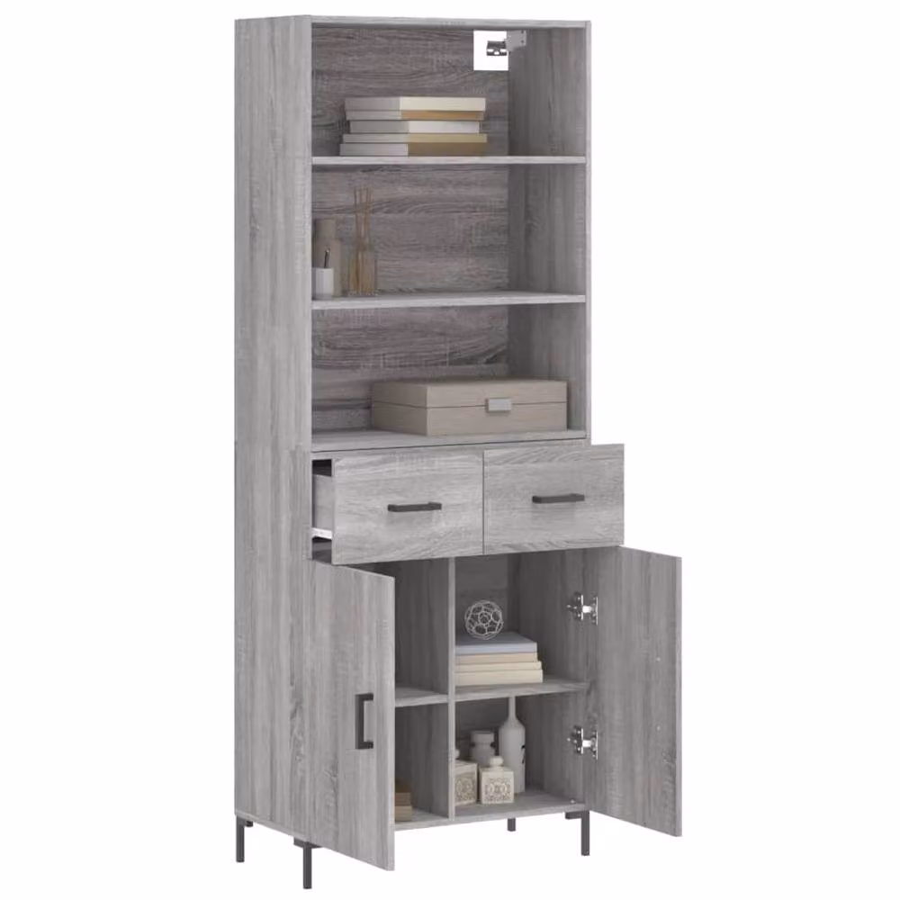Berkfield Home Grey Sonoma Modern Highboard with Hinged Doors and Internal Shelves, W/D/H: 69.5 x 34 x 180 cm – 3