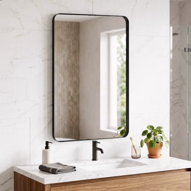 HOMCOM Modern Rectangular Wall Mounted Bathroom Mirror in Black