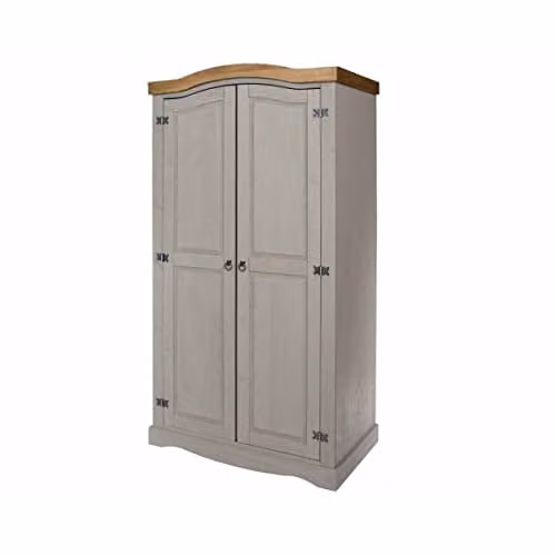 Core Corona Grey Waxed Pine 2 Door Wardrobe with Metal Detailing – 2