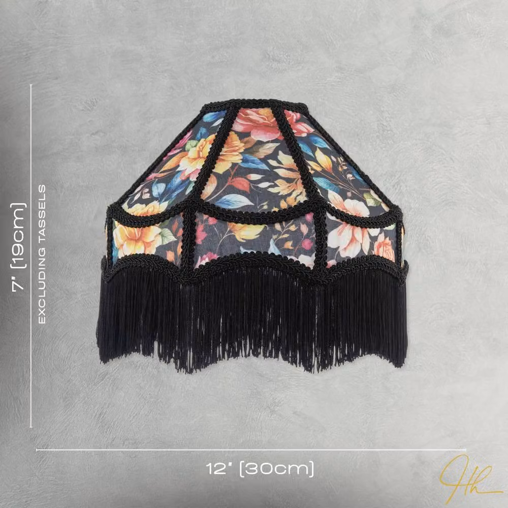 Happy Homewares Black Victorian Empire Lamp Shade with Multi Colour Floral Design, Diameter: 30 cm – 6