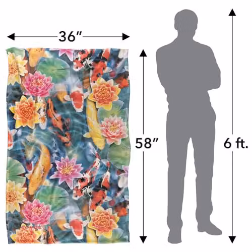 JQ Licensing Royce Mcclure Koi Fish Garden Super Soft Polyester Fleece Throw Blanket, Multicolour, W: 91 cm, D: 147 cm – 2