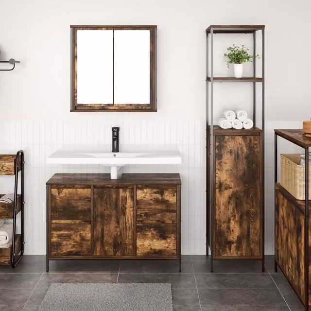 Berkfield Home 2-Piece Modern Bathroom Furniture Set in Brown Smoked Oak Engineered Wood – 1